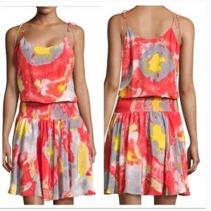Halston Heritage Coral, Yellow & Gray Tie-Dye Mini Dress